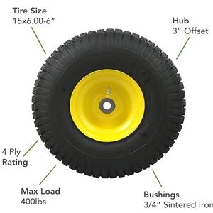 Marastar 15x6.00-6 Pneumatic Front Tire & Wheel Assembly John Deere Lawn Mower